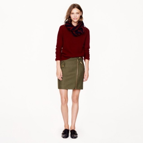 J. Crew Dresses & Skirts - JCREW Olive Motorcycle Style Mini Skirt in Wool